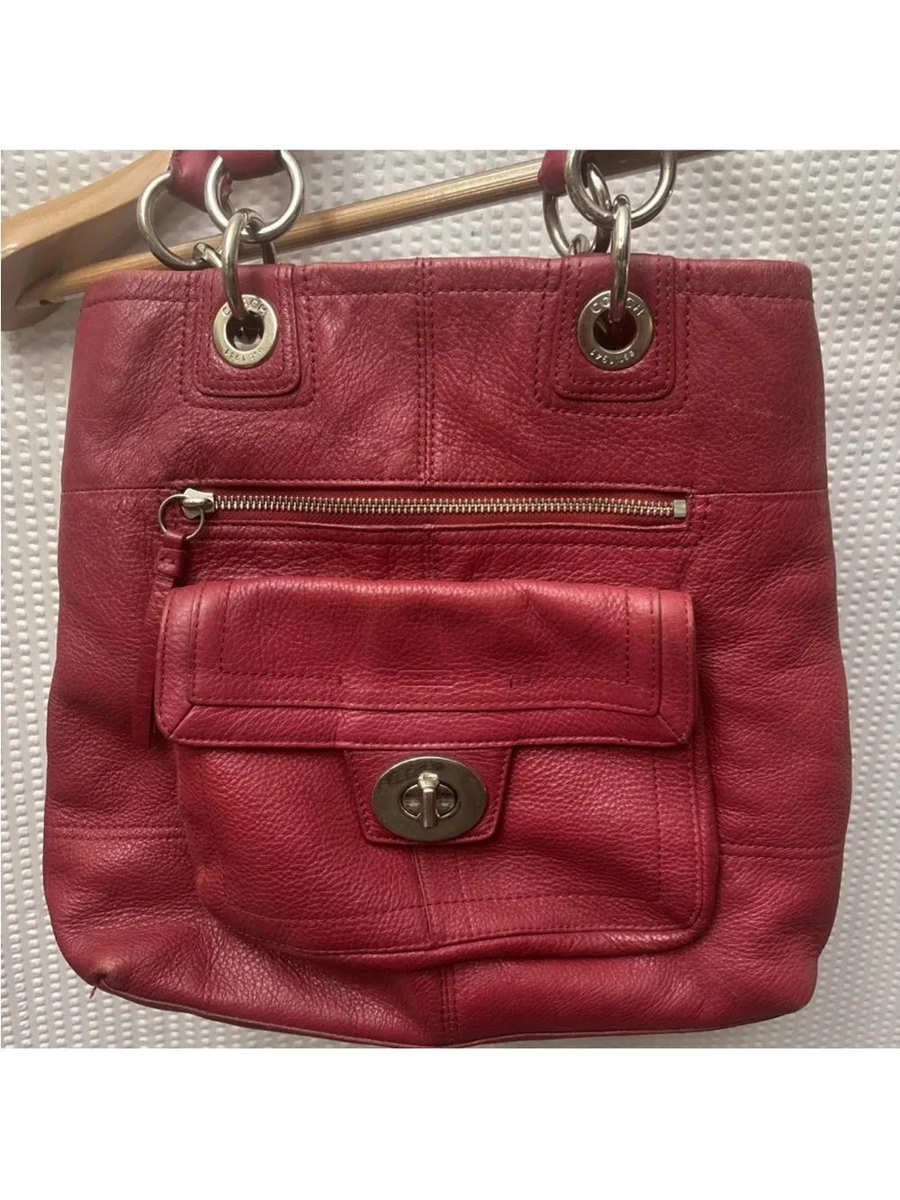 COACH Hampton F15694 handbag Pebble Leather/Red NO Hang Tag